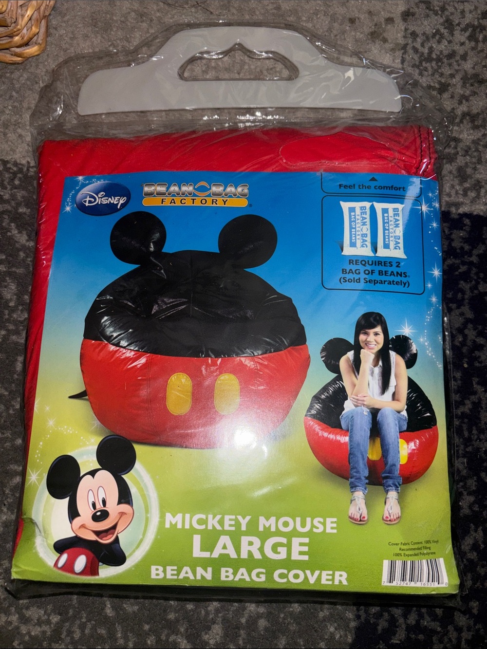 Disney Mickey Mouse Large Bean Bag Cover in Red, Black & Yellow